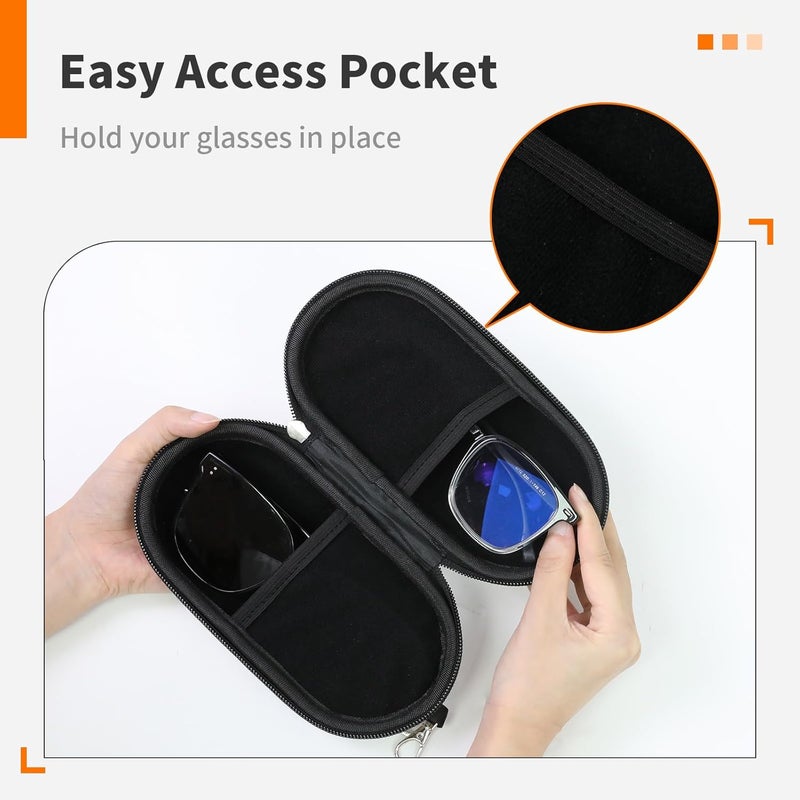 FlyingMage Store Double Eyeglasses Case, Hard Shell Dual Sunglasses Organizer with Zipper Clip Travel Glasses Storage for Women Men - Image 3